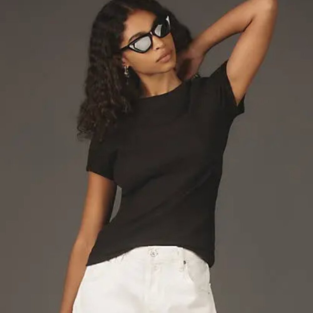 Anthropologie Pilcro Sheer Ribbed Layering Tee | Size Small